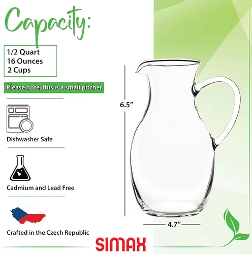 Miniatura 2 de Simax - Jarra pequeña de vidrio de borosilicato de 16 onzas con asa - Jarra Montessori para niños con boquilla para jugo de naranja, leche, té