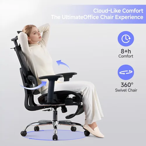 Miniatura 9 de Silla de oficina con reposapiés, silla ergonómica con reposacabezas 3D, silla de computadora con respaldo ajustable y reposabrazos 3D, silla de Negro