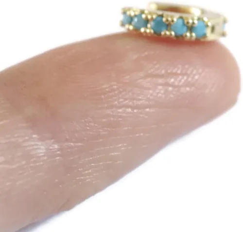 Miniatura 6 de Dainty Tiny Cutie - Aros de doble cara turquesa de 0.236 in hechos a mano, hipoalergénicos en Estados Unidos