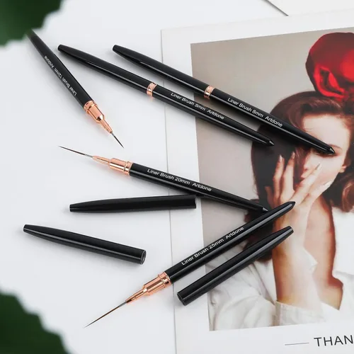 Miniatura 7 de Artdone Bolígrafos metálicos para arte de uñas, juego de 5 brochas de color negro para líneas largas, detalles finos, dibujo fino, pincel