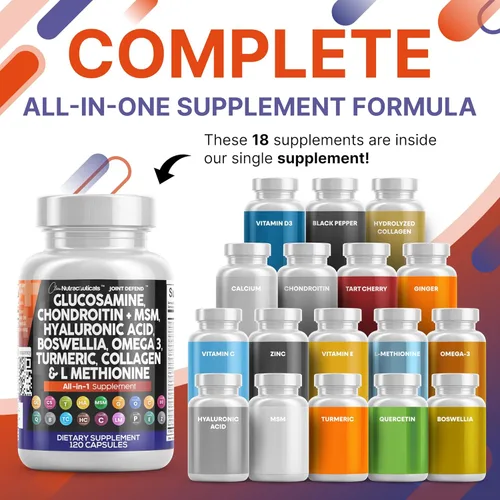 Miniatura 2 de Clean Nutraceuticals Glucosamina condroitina MSM 1500 mg con curcumina de cúrcuma, colágeno, ácido hialurónico, Omega 3 – Suplemento de salud