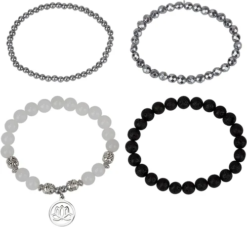 Miniatura 4 de SPUNKYsoul - Pulsera de hematita con flor de loto, apilable, para curación y nuevos principios