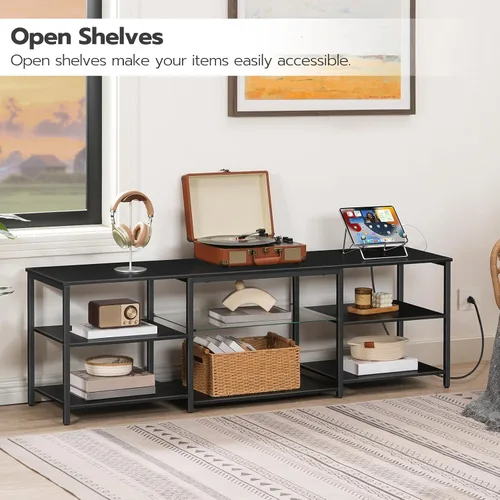 Miniatura 4 de HOOBRO Soporte de TV LED para televisores de 65 pulgadas con estación de carga, centro de entretenimiento para juegos con almacenamiento abierto