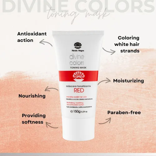 Miniatura 6 de Pérola Negra Divine Colors - Máscara tonificante roja, intensifica el color del cabello rojizo, acción revitalizante, nutritiva y antioxidante, 5.29