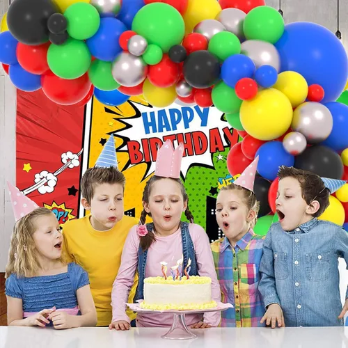 Miniatura 2 de Kit de arco de guirnalda de globos de color rojo, azul, amarillo, verde, negro, plateado, 127 unidades, rojo, verde, azul, amarillo, negro, plateado