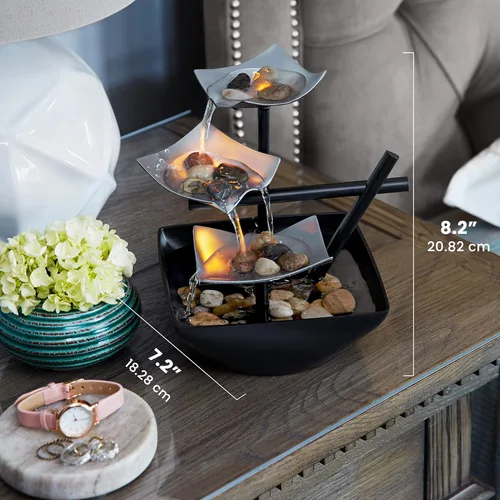 Miniatura 2 de Homedics Fuente de agua de mesa, máquina de sonido calmante para decoración del hogar, bomba automática, lavabo profundo y rocas naturales de río.