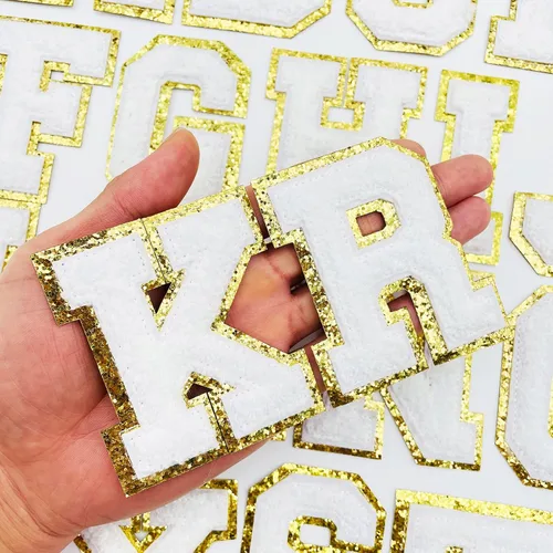 Miniatura 3 de Jongdari Letras termo-adhesivas de felpilla para ropa, parches de letras del alfabeto con brillantina para coser, con adhesivo planchado, 4 Blanco