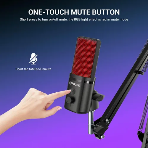 Miniatura 5 de FDUCE Micrófono USB para juegos RGB, micrófono condensador con silencio, ganancia, monitoreo, brazo de boom para transmisión, podcast, Twitch