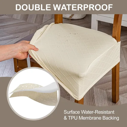 Miniatura 3 de Genina Juego de 2 fundas impermeables para sillas de comedor, fundas elásticas de jacquard extraíbles y lavables, sin fundas traseras, color beige