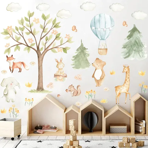 Miniatura 14 de Calcomanías de pared de animales de la selva para niños, diseño de animales de safari africano, despegar y pegar, decoración de paredes de bosque