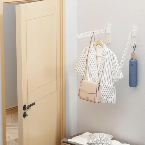 Miniatura 5 de Estante de secado de ropa para montaje en la pared, gancho de pared para lavandería, colgador de ropa plegable, estante de pared para interiores