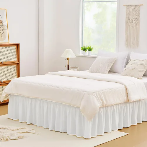 Miniatura 11 de Vocander Falda de Cama Rosa Tamaño Individual con Caída de 14 Pulgadas, Falda de Cama Elástica con Volantes Antipolvo, Fácil de Colocar, Faldas