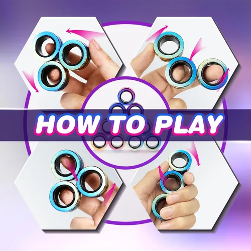 Miniatura 5 de Jawhock Paquete de 9 anillos magnéticos para adultos, anillos magnéticos para niños y adolescentes, juguetes sensoriales para personas inquietas