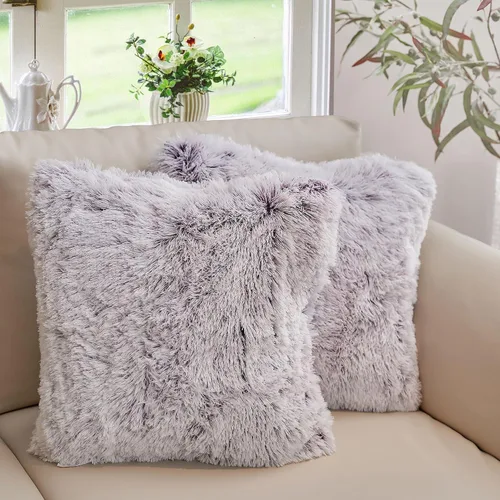 Cheer Collection Almohadas Decorativas para Sofá y Cama, Almohadas Decorativas Suaves y Peludas con Rellenos Incluidos, Acogedoras Almohadas de Piel