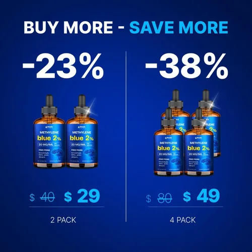 Miniatura 7 de Supreme Methylene Blue Gotas 2% (grado USP) Suplementos cerebrales para combustible de memoria y concentración Probado por terceros y pureza