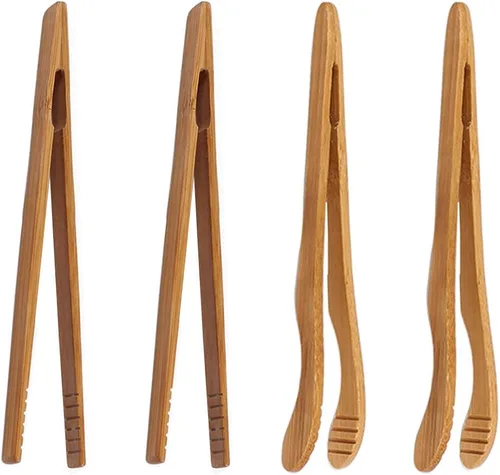 Paquete de 4 pinzas de bambú para tostadora, pinzas de cocina de madera reutilizables de 7 pulgadas, utensilio de cocina ideal para queso, tocino,