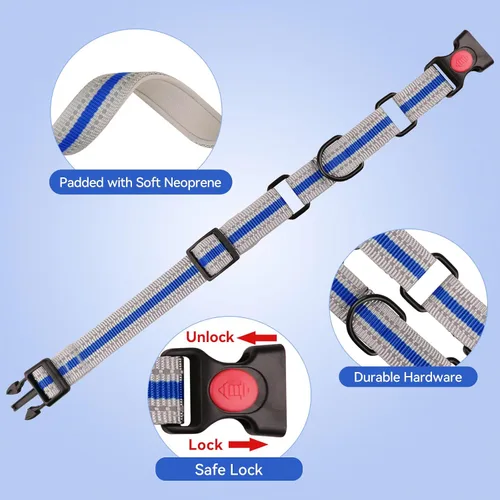 Miniatura 3 de Collar Martingala para perros, juego de collar y correa Martingala reflectante acolchado de neopreno suave con hebilla de seguridad, collar Azul