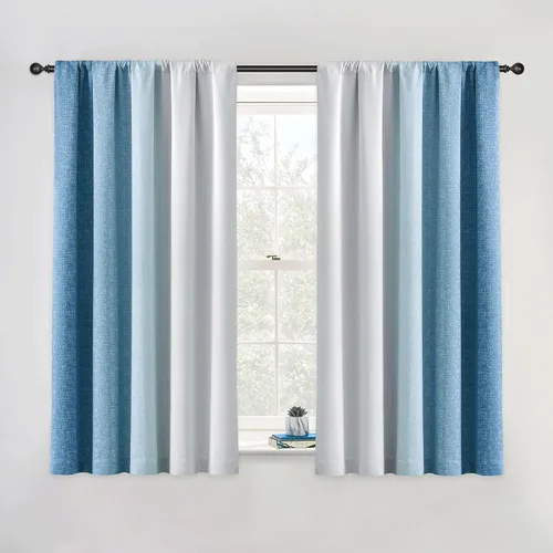 Miniatura 37 de Cortinas Ombre 100% Opacas de 63 Pulgadas de Largo 2 Paneles para Dormitorio Azul Blanco Patrón Degradado Oscurecimiento de Habitación Aislamiento