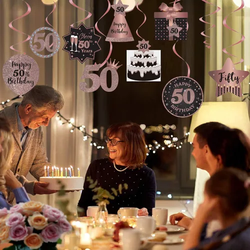 Miniatura 5 de Decoración de techo de remolinos colgantes para fiesta de cumpleaños número 50, celebración, 50 espirales colgantes de papel de aluminio