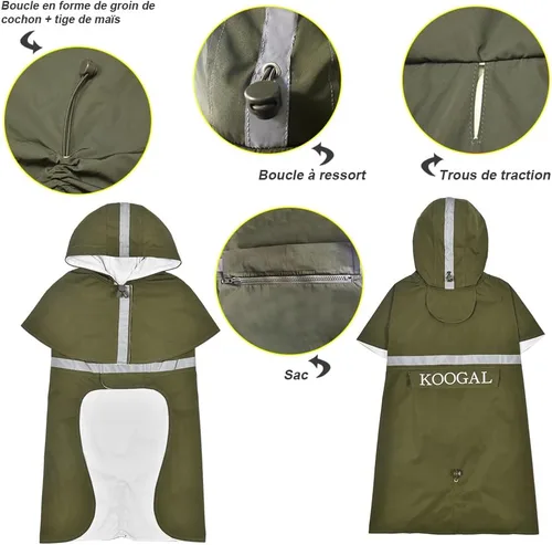 Miniatura 5 de Impermeable para perros grandes, poncho impermeable para perros medianos y grandes, ropa impermeable (4XL, verde)