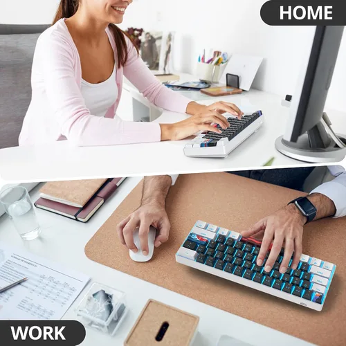 Miniatura 7 de Teclado mecánico portátil 60 % para juegos, teclado de oficina mini compacto con retroiluminación LED azul hielo de 61 teclas con cable, interruptor