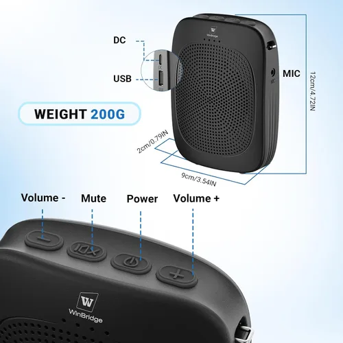 Miniatura 8 de Amplificador de voz Bluetooth con micrófono inalámbrico con gancho para la oreja, micrófono inalámbrico con combo de altavoces, mini megáfono