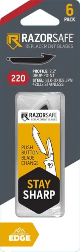 Miniatura 6 de Outdoor Edge RazorSafe - Cuchillos de hoja de afeitar de 2.2 pulgadas, color negro, paquete de 6 cuchillas de punto de caída EDC, compatibles