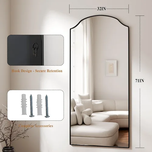 Miniatura 5 de BEAUTYPEAK Espejo de longitud completa, espejos de cuerpo completo con diseño arqueado único, espejo de piso de 71 x 32 pulgadas con marco