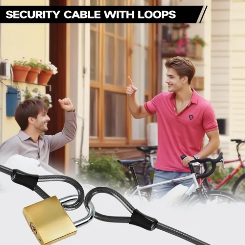 Miniatura 6 de Cable de bloqueo de bicicleta, cable de seguridad resistente de 0.394 in de grosor/4 pies de largo, con bucles, recubierto de vinilo, resistente a