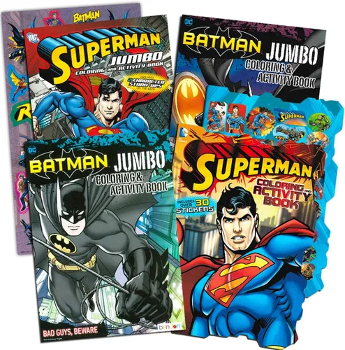 Juego de libros para colorear de Batman y Superman de la Liga de la Justicia con calcomanías (4 libros para colorear, más de 250 páginas en total)
