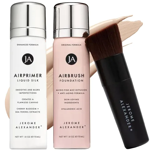 Jerome Alexander MagicMinerals AirBrush Foundation - Juego de 3 piezas, incluye preparador, base y brocha Kabuki. Maquillaje en aerosol con