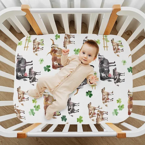 Miniatura 7 de vvfelixl Sábanas de cuna para niños y niñas, animales de granja, vacas, tréboles, transpirables, para colchón de cuna, suaves y transpirables, 39 x