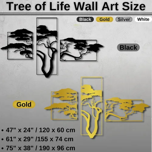 Miniatura 3 de ICEWQOQU Arte de pared con árbol de la vida, 3 piezas de metal árbol de la vida, decoración de pared natural, arte de pared grande de metal