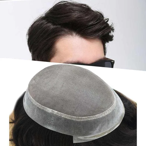 Miniatura 12 de Toupee - Pieza de cabello humano virgen transpirable para hombres, tupé real, sistema de reemplazo de cabello para hombre, mono, fino, 6X8#1, negro