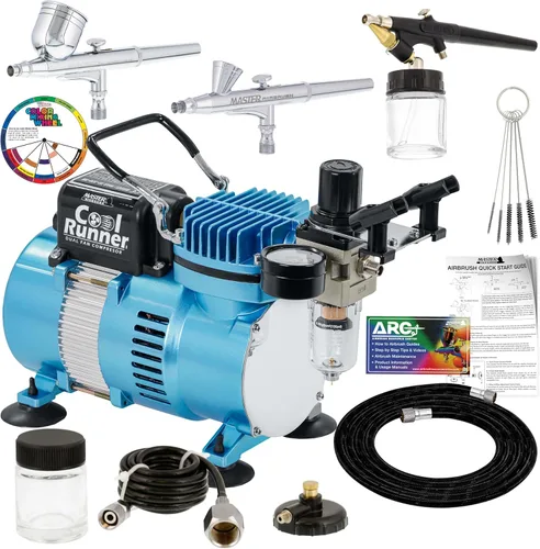 Master Airbrush Professional 3 Kit de aerógrafo con compresor y filtro de aire/Regulador