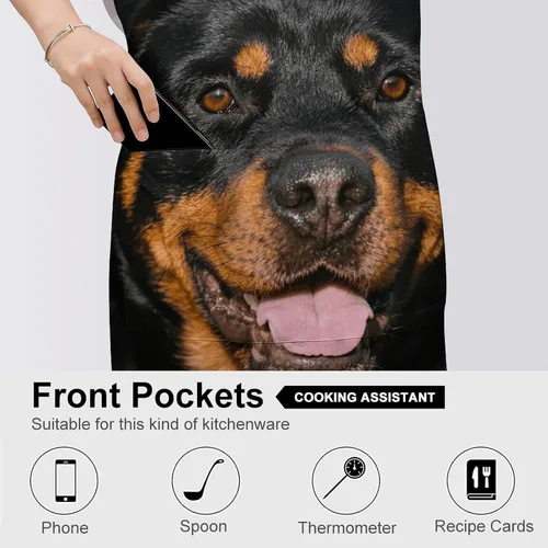 Miniatura 5 de MUSM Apron for Adults - 27.6 X 31.5 Inch, Heavy-Duty Polyester Aprons with Two Large Pockets, Waterproof Rottweiler Kitchen Apron for Cooking