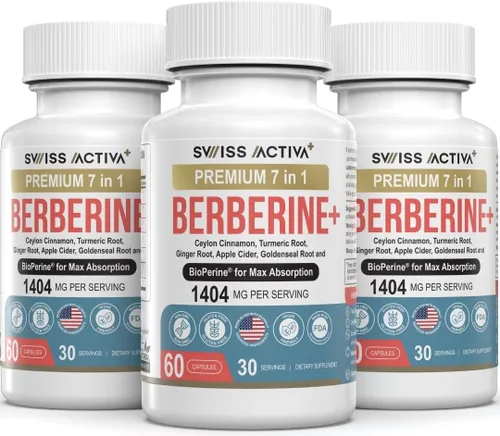 Miniatura 10 de Swiss Activa+ Labs Suplemento 7 en 1 de berberina orgánica con bioperina Canela de Ceilán Raíz de cúrcuma Raíz de jengibre Vinagre de sidra