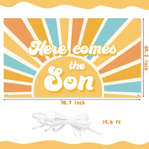 Miniatura 2 de Here Comes The Son - Telón de fondo para baby shower, estilo bohemio, retro, apagado, amanecer, decoración para colgar en la pared, fiesta