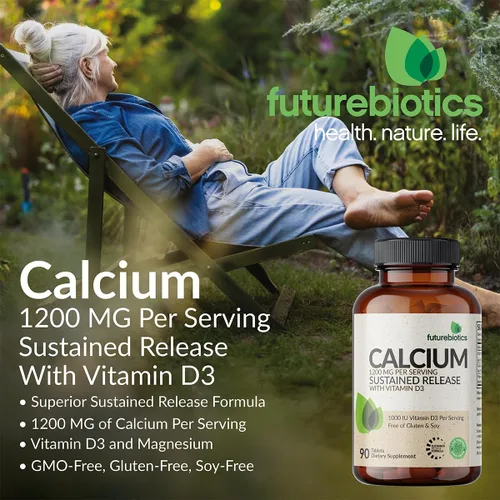 Miniatura 3 de Futurebiotics Calcio 1200 MG por porción Liberación Prolongada con Vitamina D3 1000 UI por porción Sin GMO, 90 Tabletas Vegetarianas