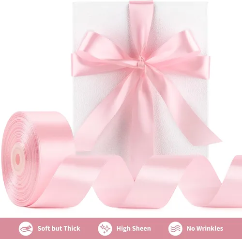 Miniatura 3 de Mauproy Cinta de satén rosa bebé de 1-1/2 pulgadas de ancho, cinta de tela de poliéster sólido de 50 yardas para hacer rosas, envoltura de regalos