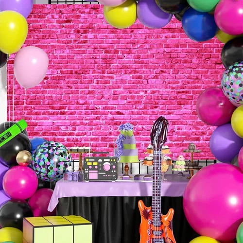 Miniatura 6 de AOFOTO Fondo de pared de ladrillo rosa de 6 x 4 pies, fondo de ladrillo de piedra rosa intenso para niña, princesa, niños, baby shower, fiesta