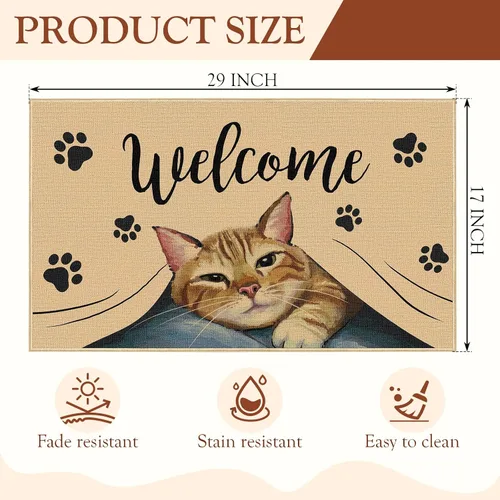 Miniatura 3 de Heyfibro Tapete de bienvenida para puerta de gato, tapete antideslizante de huella de mascota, decoración familiar, 29 x 17 pulgadas, tapete de goma