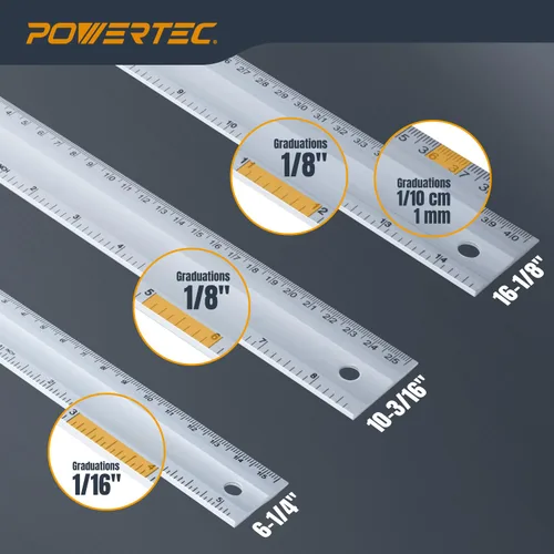 Miniatura 7 de POWERTEC Reglas rectas de aluminio para maquinista de 38 pulgadas y escuadra en L de 3 piezas, para verificar deformaciones de superficie