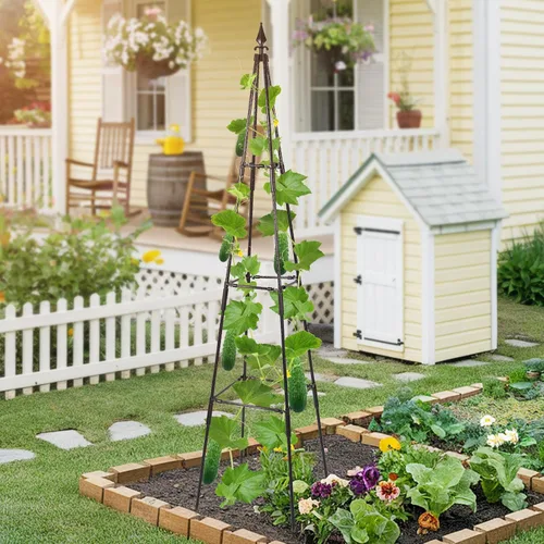 Miniatura 3 de OTOSUNNY Enrejado de jardín para plantas trepadoras al aire libre, 67 pulgadas de alto, enrejado de metal de obelisco para plantas trepadoras
