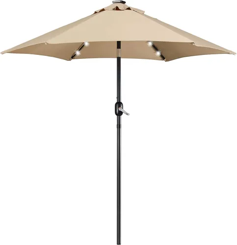 Miniatura 31 de Yaheetech - Paraguas de 9 pies con energía solar para patio - Paraguas de mesa de mercado con protección UV, 32 luces LED y botón de inclinación