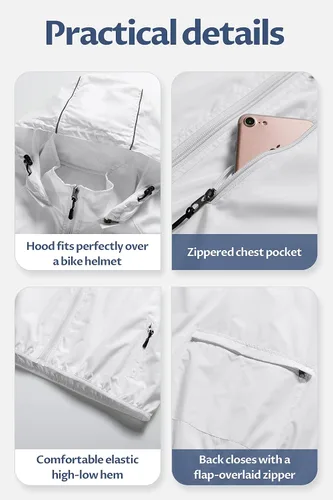 Miniatura 6 de CREATMO US Abrigos de lluvia impermeables para hombre, chaqueta de ciclismo reflectante con capucha extraíble