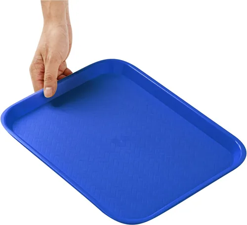 Miniatura 8 de Restaurantware RW Base - Bandejas de comida rápida de 10 x 14 pulgadas, 10 bandejas resistentes para cafetería, bandejas de plástico azul ligeras
