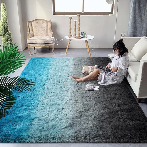 DweIke Alfombras esponjosas de lujo para niños para sala de estar, dormitorio, 4 x 6 pies, alfombra de área negra y azul para niñas y niños, Azul