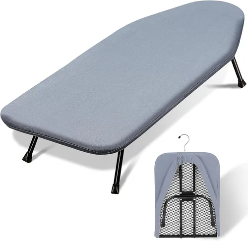 Miniatura 14 de SheeChung Tabla de Planchar Pequeña de Mesa 32" L x 12" A, Tabla de Planchar Plegable con Descanso para Plancha, Base de Metal de Malla, Funda