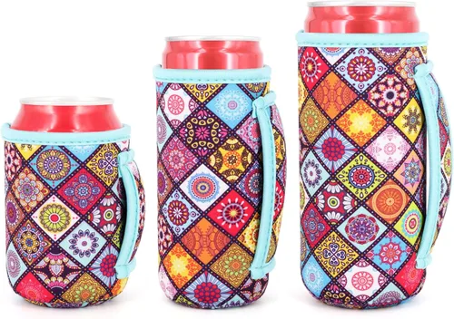Miniatura 42 de Paquete de 3 fundas de neopreno reutilizables aisladas para latas con asa para refrescos, bebidas energéticas, gaseosas, cerveza, seltzer duro